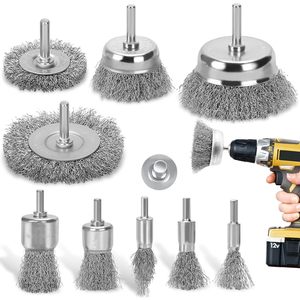 Kit de brosses métalliques pour perceuse, 9 pièces, avec tiges de 1/4 po, revêtement laiton, 50-100 mm, pour décapage de rouille - Product Image 1