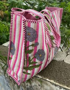 Bolso Tote Acolchado de Algodón con Estampado de Bloques, Cómodo para Uso Diario, Compras, Viajes, Bolso de Hombro - Product Image 3