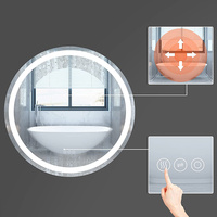 Miroir intelligent mural LED rond avec écran tactile étanche et affichage de l'heure