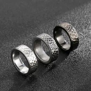 Punk Vintage Stainless Steel Pit Retro Snake Skin Pattern Ring Men