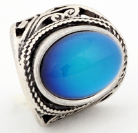 Bagues unisexes vintage en laiton plaqué argent avec pierres précieuses et zircon taille princesse, bague d'humeur ovale à changement de couleur