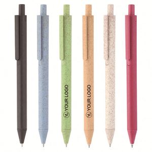 Stylo bille rétractable en paille de blé écologique avec logo personnalisé, stylos à action par clic pour les cadeaux promotionnels lors des salons professionnels - Product Image 1