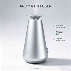 Diffuseur d'arômes sans fil en aluminium brossé, contrô<span class=keywords><strong>le</strong></span> de la brume à 3 vitesses, lumière colorée, minuterie, humidificateur d'huiles essentielles 50 ml, décoration pour la maison et l'hôtel - Product Image 1