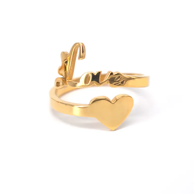 Stainless Steel Gold Plated Heart Design Personalized Custom Name Ring