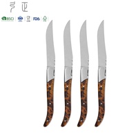 Ensemble de couteaux de table personnalisés, manche en écaille de tortue ambrée, acier inoxydable, couteaux à steak pour restaurant, boîte en bois