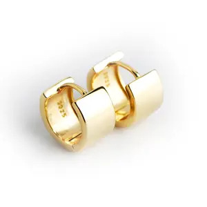 High Quality 18k Gold Plated S925 Sterling Silver 10mm Chunky Solid Line Gold Huggies Hoop Jewelry Earrings For Women