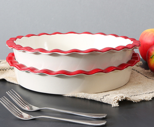 Poêle à tarte en céramique de 9/11 pouces, dispositif de cuisine pour desserts, bol à pâtisserie rond avec bord à volants - Product Image 4