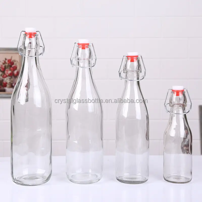 500ml 1000ml สแควร์ใสรอบ Clasp ปิดผนึกนํามาใช้ใหม่น้ําผลไม้เครื่องดื่มขวดหมักสวิงหมวกเหล้าขวดแก้ว