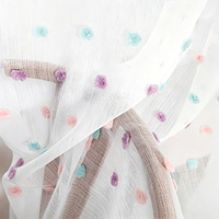 Cortina de ventana de tul de poliéster jacquard transparente con pompones de colores, con bolsillo para barra, filtro de luz, para decoración de habitación infantil