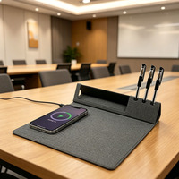 Chargeur sans fil rapide Qi multifonctionnel, tapis de souris avec emplacement intégré pour stylo et support de téléphone, organiseur de bureau, tapis de rangement pour la maison