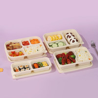 Boîtes repas jetables biodégradables micro-ondables à trois-quatre compartiments avec couvercle pour la préparation des repas et les bento domestiques
