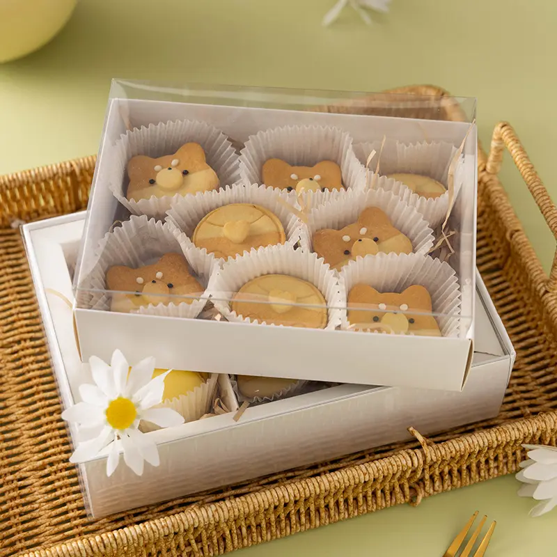 Bán buôn 12 gói cupcake hộp các tông màu trắng Pastry ngọt ngào Muffin Cup bánh hộp tráng miệng bao bì với cửa sổ