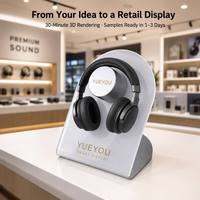 Support d'affichage pliable pour casque en acrylique dépoli avec crochet rotatif à 360°, base métallique stable, logo personnalisé, pour casque supra-auriculaire