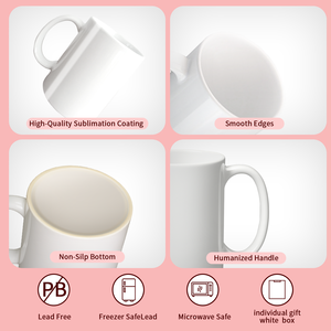 Tazas de Café de Cerámica Blanca de 15 oz con Logotipo Personalizado, Tazas de Café de Cerámica Blanca de 11 oz con Interior de Color Sublimado y Asa - Product Image 4