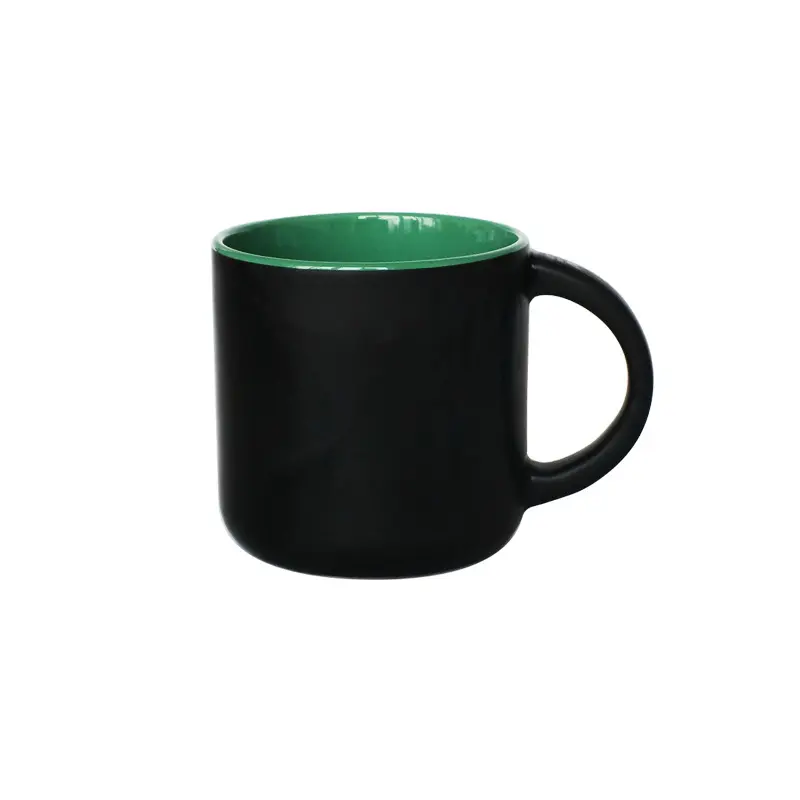 カスタムロゴ印刷付きマットブラックセラミックコーヒーマグカップ