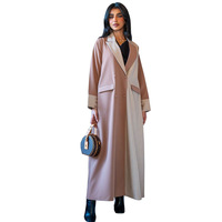 Robe Longue Abaya Ouverte de Dubaï Marocaine Africaine à Manches Longues pour l'Automne, Ramadan et Aïd, Couleur Unie Dorée Estampée, Mode Musulmane