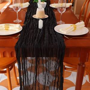 Custom Event Long Cheese Cloth Boho Gauze Table Runner Black <strong>Cheesecloth</strong> Table Runner - Product Image 2