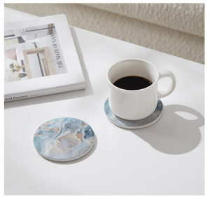 Sous-verres en céramique absorbante en marbre bleu abstrait avec support en liège pour la protection de la table, cadeaux de pendaison de crémaillère, décoration de nouvelle maison - Product Image 2