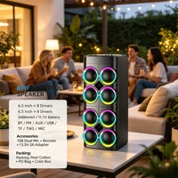 Subwoofers 6,5 pouces, enceinte Bluetooth d'extérieur avec poignée, 100W, 8 unités, basses profondes, enceinte portable, 5400mAh, pour DJ, fêtes, karaoké à domicile