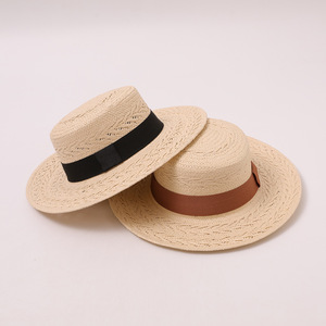 UPF50 Flat Top Wide Brim Straw Hat Hand Woven Natural Grass Applique Foldable Sun Hat Outdoor Garden Travel Women - Product Image 1