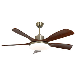 Wooden Blade <b>Ceiling</b> Fan <b>Light</b> 52 Inch With Led <b>Light</b> For Living Room Bedroom Flush Mount Fixed Blade Design - Product Image 1