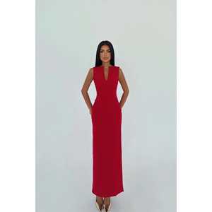 Vestido midi rojo con botones para la noche - Product Image 3