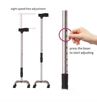 Bâton de marche télescopique en acier inoxydable à quatre pieds pour personnes âgées
