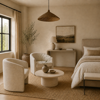 Fauteuil pivotant moderne en forme de baril, fauteuil d'appoint rembourré en velours beige chaud avec base en plinthe foncée pour salon