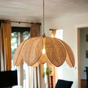Lámparas Colgantes LED Modernas de Mimbre Tejido a Mano con Forma de Flor para Dormitorio, Cocina, Comedor - Product Image 1