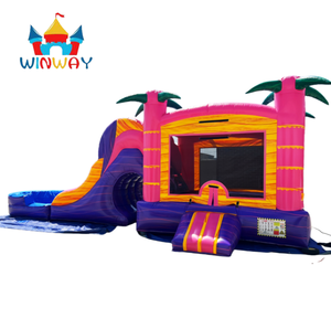 Toboggan aquatique gonflable tropical commercial, rose et violet, aire de jeux aquatique intérieure et extérieure pour les fêtes et les locations d'événements pour enfants - Product Image 5