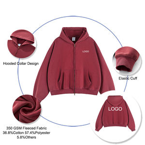 Oversized <b>Cropped</b> <b>Hoodie</b> Unisex 350G Cotton Fleeced Custom Logo Short Length Big Hooded Sweatshirts <b>Zip</b>-<b>up</b> Hoodies - Product Image 2