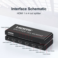 Répartiteur HDMI 2.0 haute vitesse Xput 1x4, 1 entrée 4 sorties, distributeur de signal UHD 4 ports, prend en charge 4K 60Hz 3D HDCP pour moniteur et projecteur