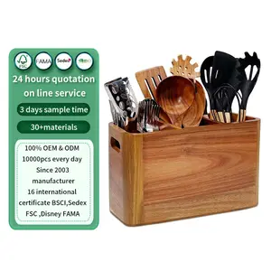 Bằng gỗ Đồ dùng chủ cho lưu trữ nấu ăn và bạc với 3 ngăn nhà bếp bằng gỗ Đồ dùng chủ Organizer cho truy cập