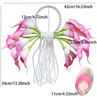 Bouquet de mariée de luxe avec poignée en perles, fleurs artificielles de lys rose, arrangement floral pour demoiselle d'honneur