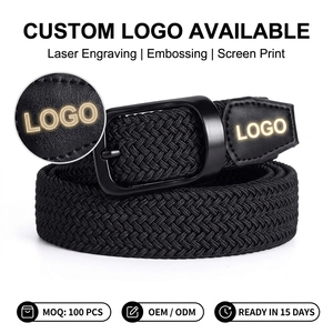 3.5cm 38mm Logo personnalisé hommes noir réglable tressé en cuir extensible bout élastique tissé <span class=keywords><strong>ceinture</strong></span> extensible - Product Image 1