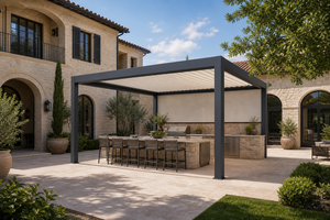 Pergola motorisée en aluminium de luxe RKOVE RK-C3 avec éclairage LED intégré et écran d'ombrage latéral rétractable pour jardin de villa et terrasse. - Product Image 2