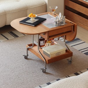 Nordic Solid Wood <b>Folding</b> <b>Coffee</b> <b>Table</b> Cherry Wood Movable Trolley Living Room Sofa Side <b>Table</b> - Product Image 1
