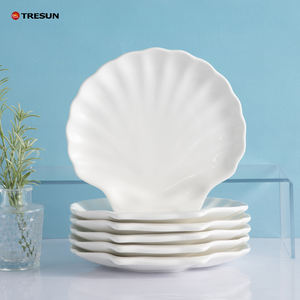 Bandeja de cubiertos de cerámica blanca Respetuoso con el medio ambiente Restaurante Concha en forma de platos Condimentos Platos Cubiertos Plato - Product Image 1