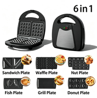 Machine à petit-déjeuner multifonctionnelle avec plaques interchangeables, gaufrier, appareil à sandwichs, revêtement antiadhésif pour panini, donuts, takoyaki