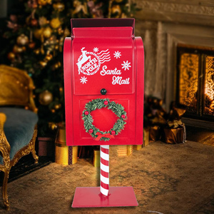 Vente en gros de sacs postaux vintage avec lettres 'Santa' 'North Pole' pour le père noël décorant la boîte aux lettres de noël en métal rouge - Product Image 1