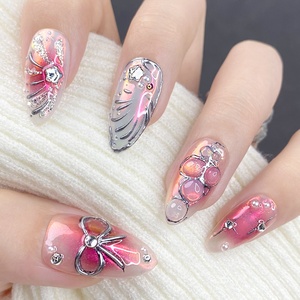 2025 Hợp Thời Trang Vẻ Đẹp Mùa Hè 3D Thiết Kế Vỏ Y2K Có Thể Tháo Rời Hạnh Nhân Vàng Sao Làm Móng Tay 10Pcs Handmade Báo Chí Trên Móng Tay - Product Image 2