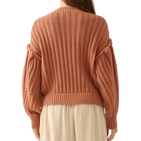 Pull en maille côtelé à col rond en mélange de coton pour femme, manches bouffantes, style Y2K, pour tenues décontractées d'automne et de soirée, vente en gros sur mesure