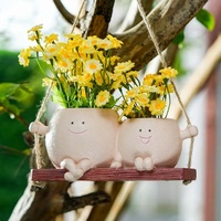 ROOGO Pot de fleurs suspendu en résine, motif Mère et Fille, avec trou de drainage - Décoration murale légère pour plantes succulentes/plantes, style champêtre mignon