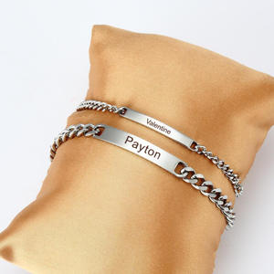 <strong>Personalized</strong> 18k Gold Engraved Stainless Steel Custom Name Logo <strong>Couple</strong> Bracelets for <strong>Couples</strong> - Product Image 3