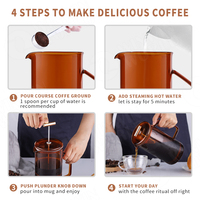1000ML résistant à la chaleur de couleur ambre presse française carafe en verre en acier inoxydable cafetière