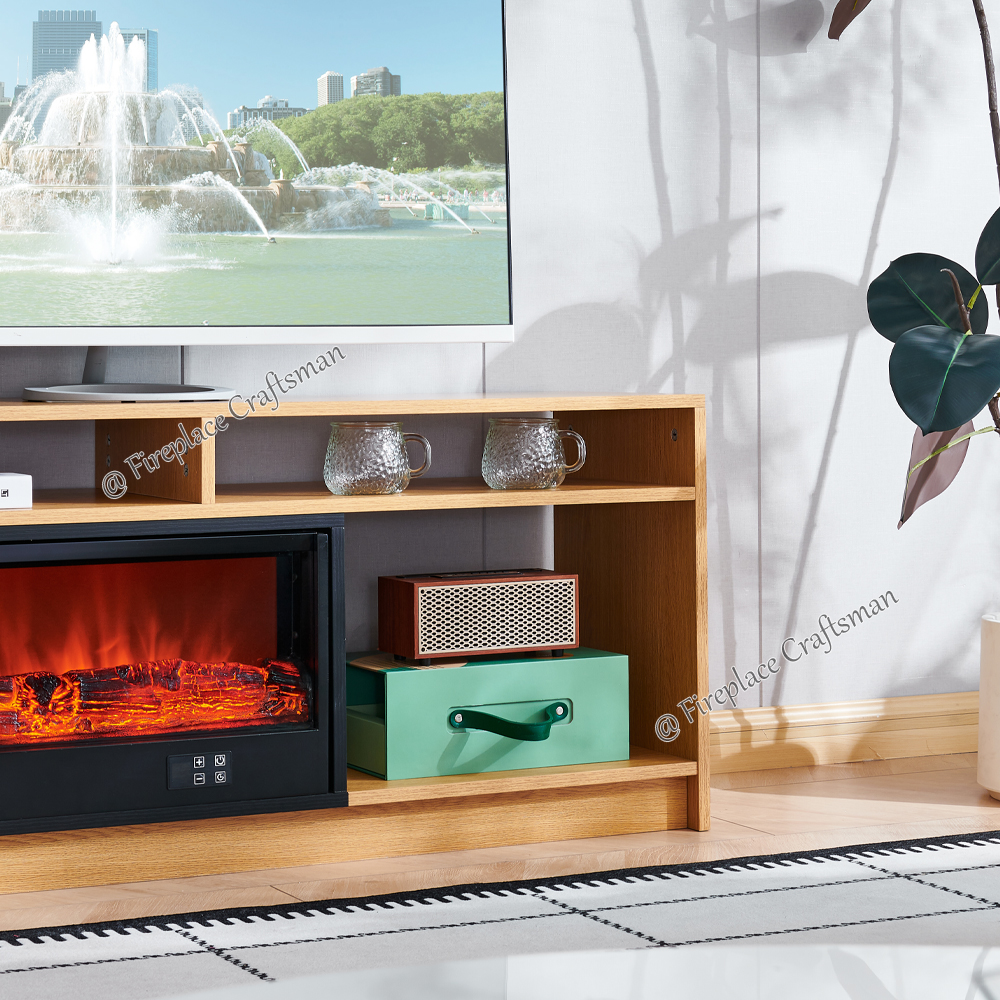 black fireplace tv stand with bluetooth speakers