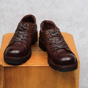 High-quality Designer Business <b>Shoes</b> Casual Leather <b>Shoes</b> Horsehide Vintage Round-toe Lace-up <b>Height</b> <b>Increasing</b> Breathable - Product Image 2