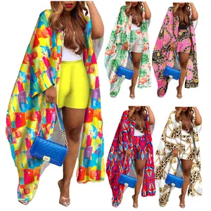 FYK2691 Latest Design Fashion Two Piece Set Women Clothing Summer Printed Long Cardigan And Short Sets For Women 2023