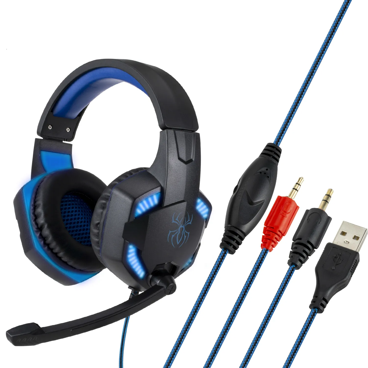Gaming Headphone Stereo Surround Sound Headset Led Light Noise Cancelling Over Ear Headphones Compatible With Pc