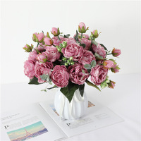 9 fleurs de pivoine artificielles en soie, réalistes, pour la maison, mariage, Saint-Valentin, faites à la main, à tenir en main, Fleur de Lys, pour bureau